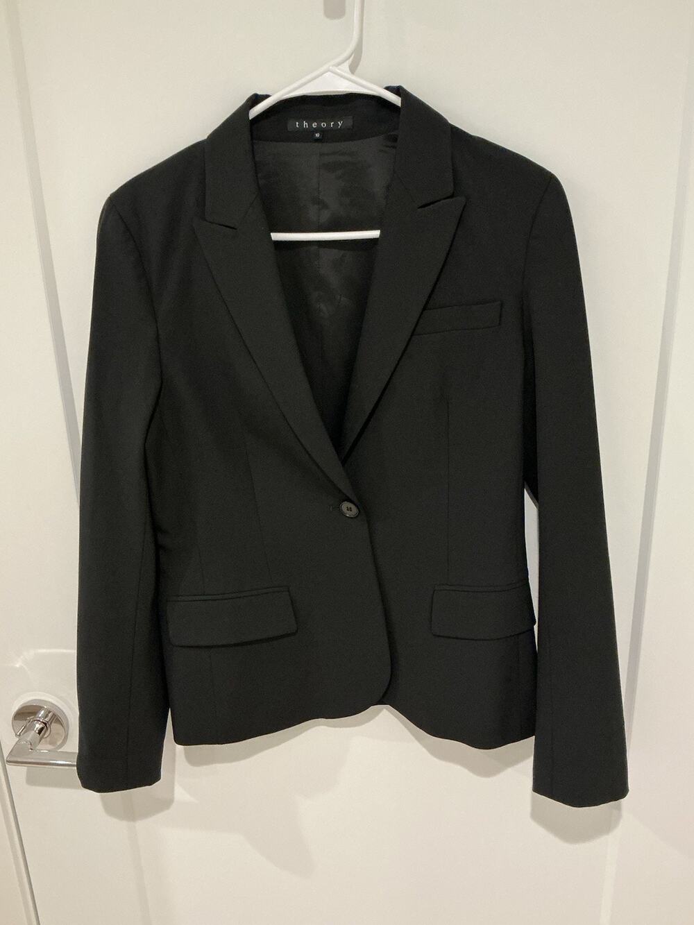 Theory Womens Professional Wool Blazer Black One-Button Work Jacket Size 10